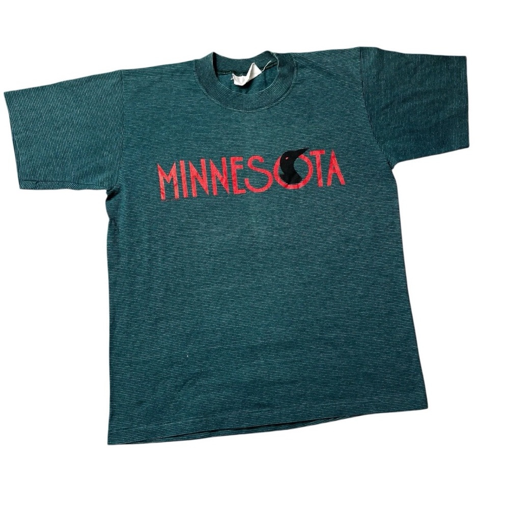 Vintage 90s Green Red Striped Minnesota State Bird T Shirt